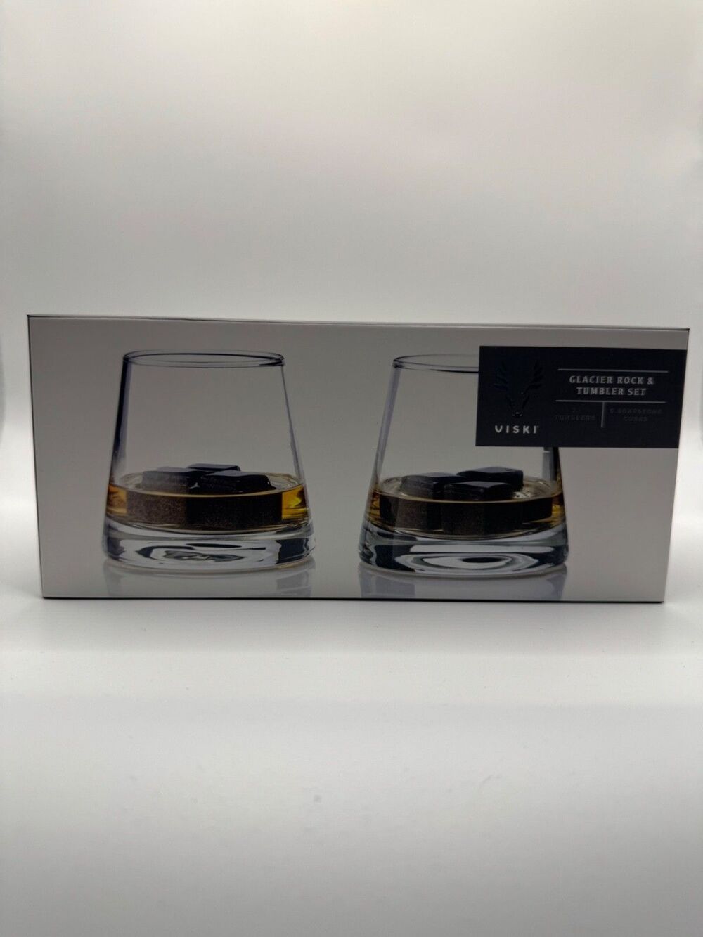 Viski Glacier Rock Tumbler Set of 2 Rocks Glasses 6 Soapstone Cubes New Sealed